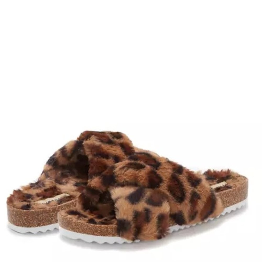 $29 NWT (8) Lucky Brand Marina Criss Cross Fur Slipper Sandals - Picture 2 of 2